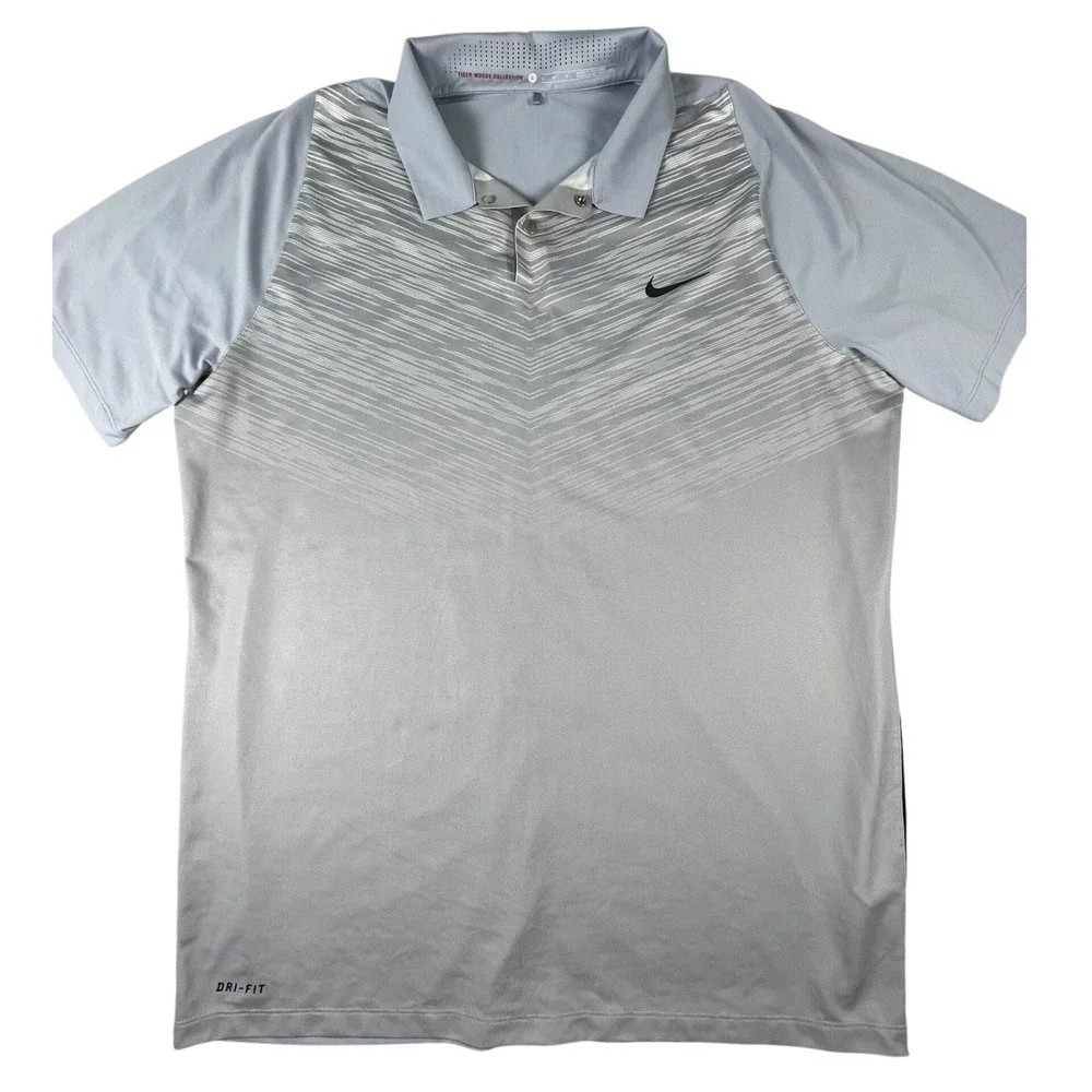 Nike Polo Mens L‎ Grey Tiger Woods Collection Dri-FIT Chevron Golf Shirt